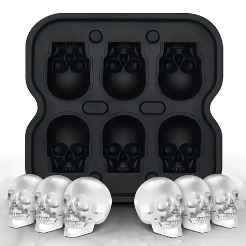 6-Grid Skull Ice Cube Mold, 1 Count Silicone Ice Tray, Halloween Ice Mold for Jelly, Candy, and Ice, Kitchen Accessories