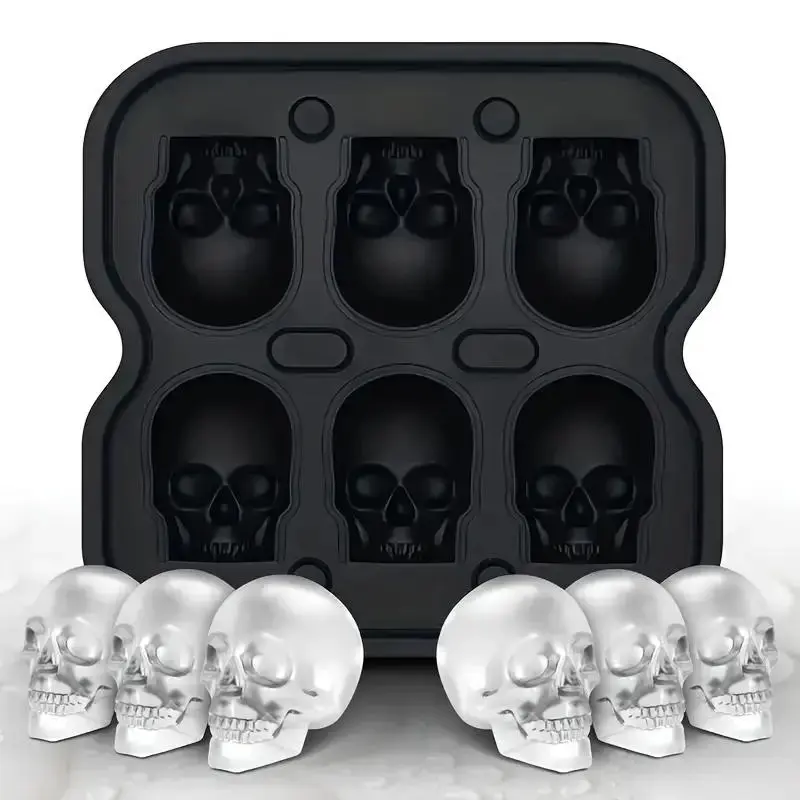 6-grid Skull Ice Cube Mold, 1 Count Silicone Skull Ice Tray, Halloween Ice Cube Mold, Jelly, Candy, Ice Tray, Ice Molds, Ice Cube Maker, Kitchen Accessories