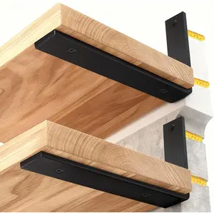 Heavy Duty Shelf Brackets 8 Inch of 2 Pack Floating Shelf Bracket, 0.24 Inch Thick L-Shaped Wall Mount Shelf Brackets, Cold Rolled Steel Matte Black Shelving Brackets with Mounting Hardware
