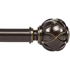 Heavy Duty Adjustable Decorative Curtain Rods for Windows 32-144 Inches, 7/8 Inch Drapery Rods with Netted Texture Finials, Bronze