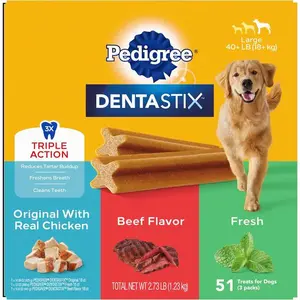 Dentastix Large Breed Dog Treats, Original, Beef & Fresh Flavor, 2.73 lb. Variety Pack (51 Treats)