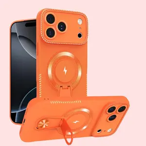 Magnetic TPU Protective Case for IP 17 Pro Max, 16 Pro Max, 15, 14, 13 Devices – Customized Invisible Stand, Shockproof Full Coverage Cellphone Accessory
