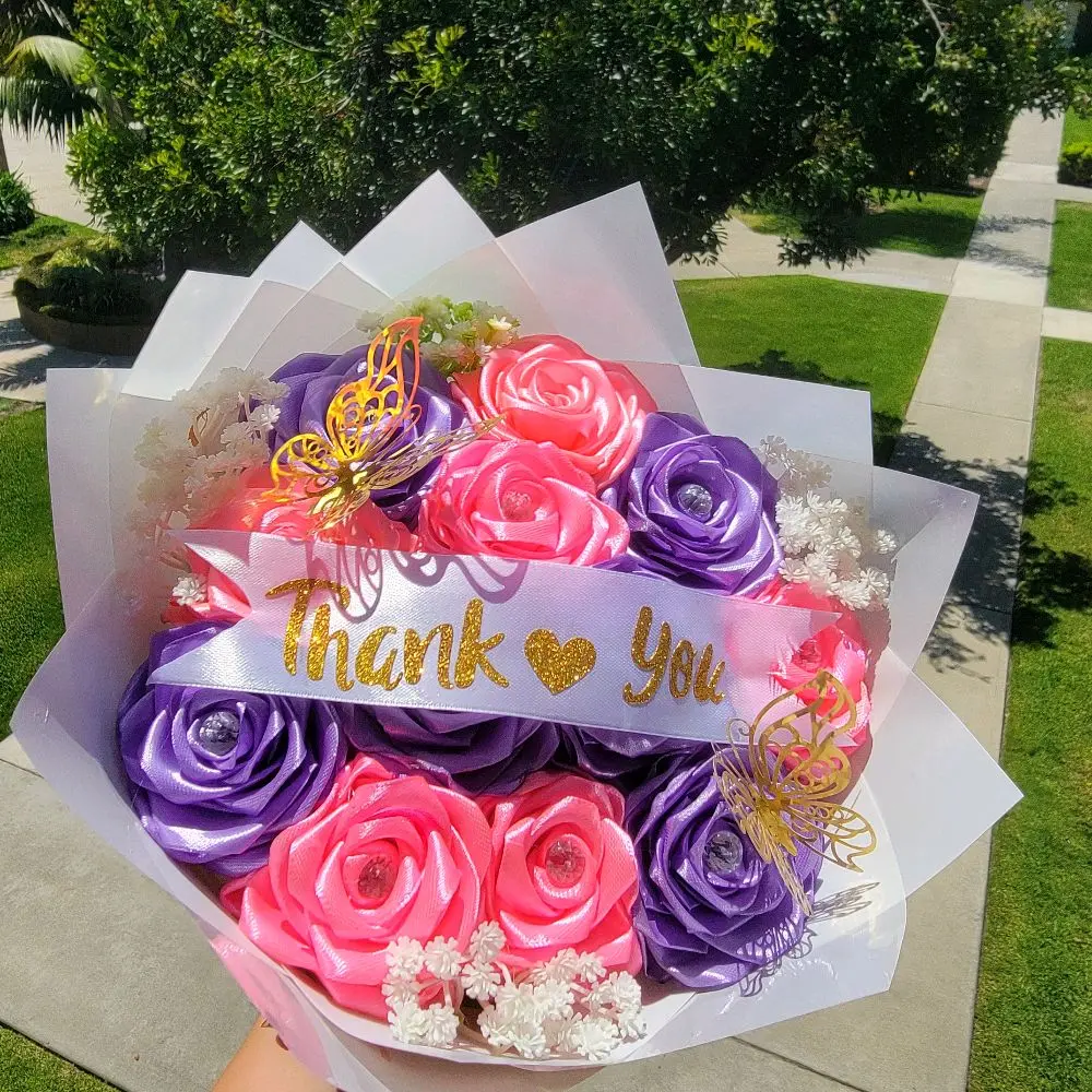Thank You Bouquet with Assorted Flowers, Decorative Butterfly Accents, and "Thank You" Banner