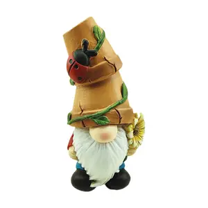 Santa's Workshop 10.3" Resin Gnome with Flowerpot Hat