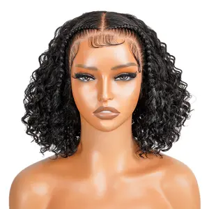 SuperNova 13x4 Braided Lace Front Wig 100% Human Hair, Ready to Wear, Pre-Plucked Hairline, Glueless Install, Water  Wave Bob Wig with Natural Density, Baby Hair, and Adjustable Straps for Secure Fit - 12 14 Inch Length Options