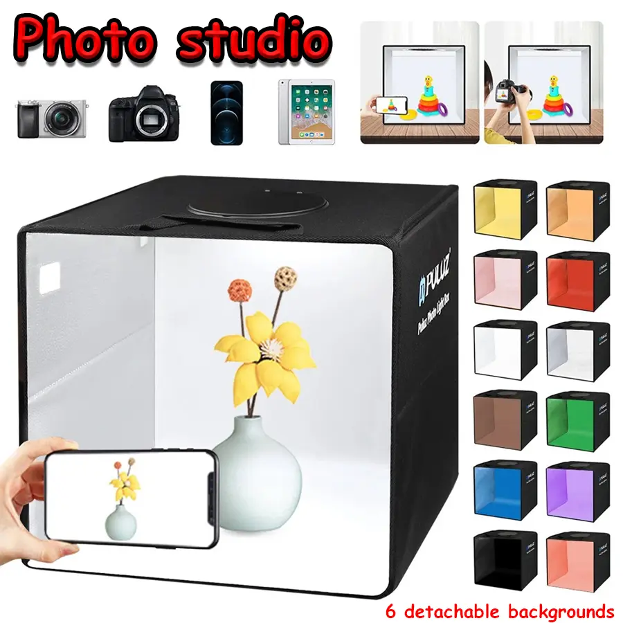 Portable Photo Studio Light Box,12"x12" Professional Dimmable Shooting Tent Kit with 120 LED Lights & 6 Backdrops for Jewelry and Small Items Product Photography