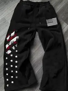 Men's Casual Loose-Fit Sweatpants, American Flag Print Drawstring Wide Leg Pants, All-Season Comfortable Men's Clothing, Athleisure Style Bottoms