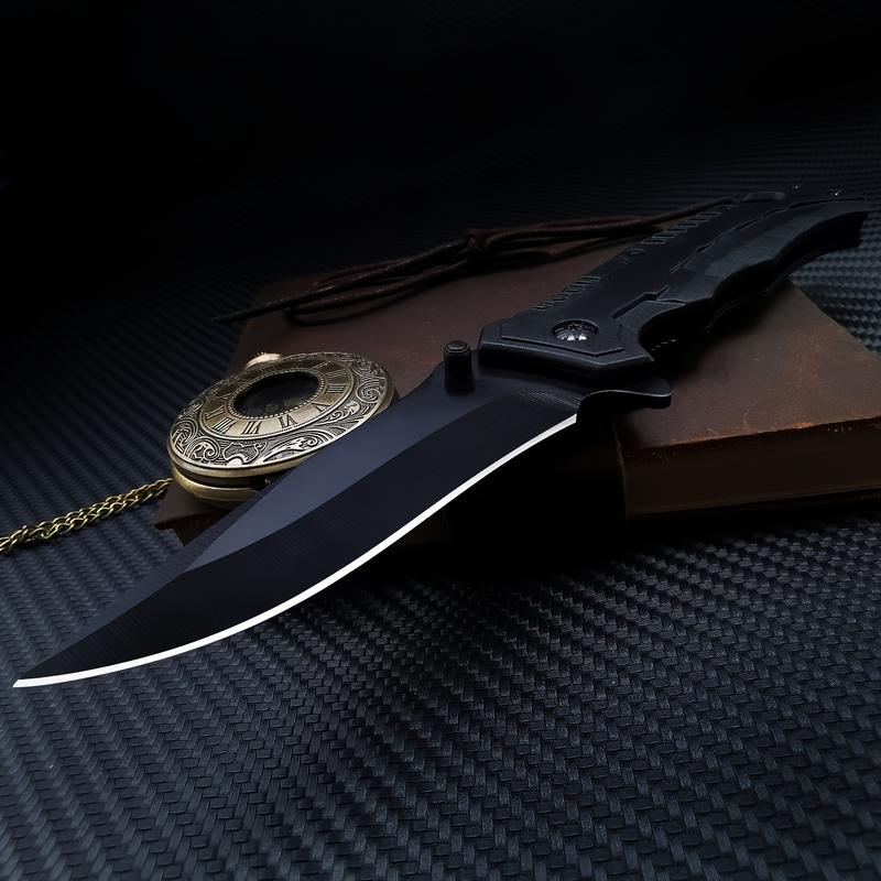 Heavy - Duty Black Folding Knife with Ergonomic Grip for Camping & Adventure