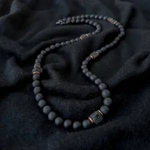 jewelry Elegant Men'S Black Natural Stone Beaded Necklace - Perfect Daily Wear Or Gift For Father And Elders