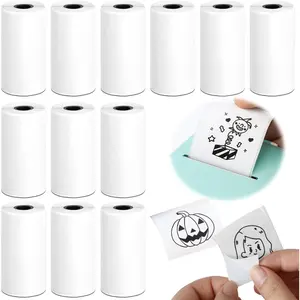 12 Rolls White Self-Adhesive Thermal Sticker Paper, 53x28mm Thermal Printer Stickers Paper Compatible with T02/M02/M02S/PRO Mini Printers, for Maker , Study Notes, Journal, Photos, Work