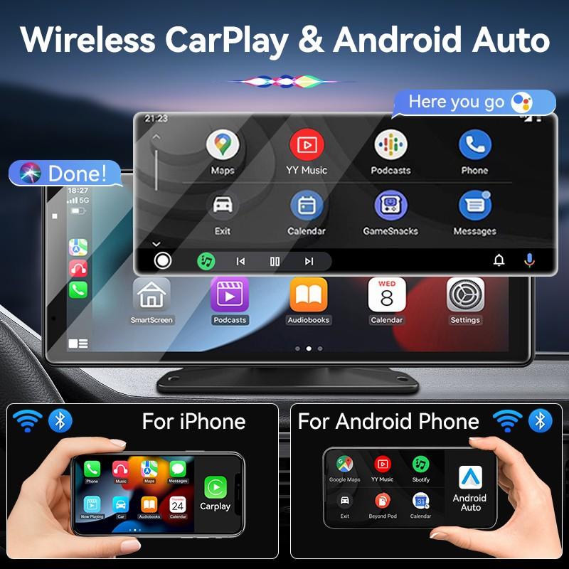 Venbes 9 Inch Portable Carplay Android Auto Touch Screen, Car Video Player, Wireless Mirror Link, USB Bluetooth-compatible Player, Easy Installation, TF Card Support