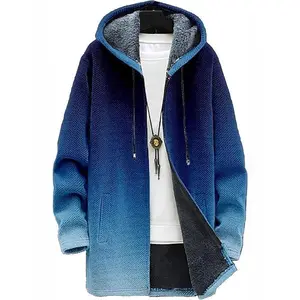 Stylish Men's Casual Hooded Long Sleeve Jacket with V-Neck Gradient Design for Everyday Wear Comfortable Versatile Fashion
