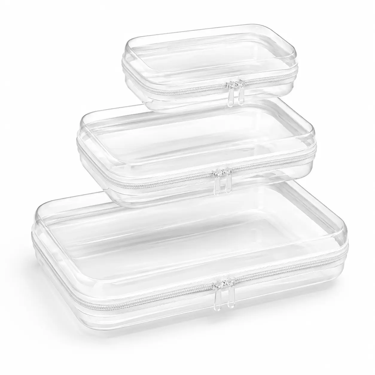 Organizer Storage Box 3Pcs/Set, Hard Zipper Case Toy Storage Bins Travel Organizer Waterproof Transparent Case  Pencil Case Toiletry Pouch  Cosmetic Bag White,Large Capacity,Portable & Versatile Organizer capson  display crayon  boxes wardrobe rack