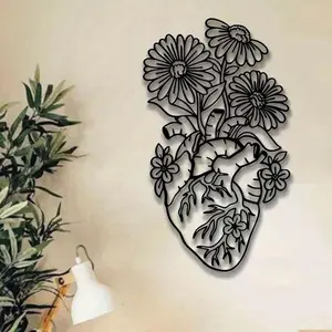 Metal Flower Heart Design Wall Art, 1 Piece Boho Wall Decor, Wall Hanging Decor for Home Garden Patio Yard Balcony, Ornaments, Decoration, Room, Plants, Home Decor Accessory