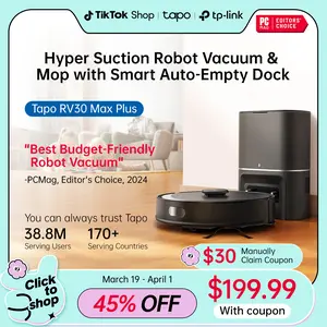 Tapo RV30 MAX Plus: LiDAR Robot Vacuum & Mop with Auto-Empty Dock, 5300Pa,Smart Mapping, Voice Control, 97%+ Dust Pickup, 3L Dust Bag, 2 Months Hands-Free Cleaning