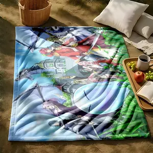 1 piece Concerning the characters in "That Time I Got Reincarnated as a Slime" themed flannel blanket - All-season comfortable flannel blanket, modern style, suitable for sofas and beds, digitally printed pattern, super soft and warm, 100%