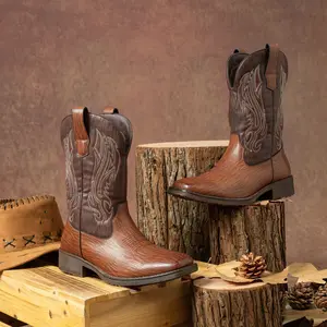 Cowboy Boots for Men Embroidery Men's Western Boots Retro Square Toe Mens Boots Botas Vaqueras Para Hombre