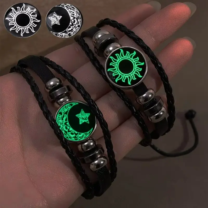 Hot 1/2Pcs Sun Moon Bracelet Luminous Adjustable Black Braided Romantic Bracelets for Friend Girlfriend Friendship Birthday Gifts Gift for love