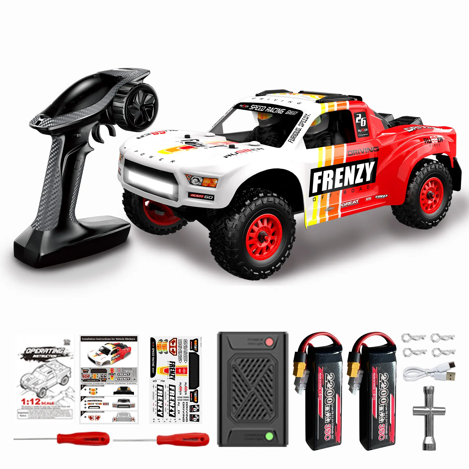 HOSHIPLAY N517B 1:12 4WD Brushless RC Truck for Adults - PVC-Free, Waterproof 4x4 Offroad High-Speed All-Terrain Truggy RC Model Car with 2x 3S Batteries for Smoother Jumps, Maximum Stability, Rc Trucks