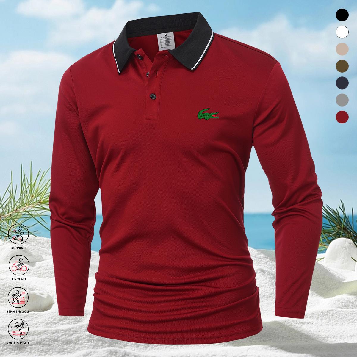 Men’s Stretchable Long Sleeve Polo Shirt, Casual Golf Apparel Ideal for Spring and Autumn