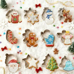 Christmas Cookie Cutter Set 12 Pcs Stainless Steel Baking Molds, Bakeware, Baking Utensils, Baking Tool for Christmas Decorations, Fondant & Cake Decorating, Including Gingerbread Man, Reindeer, Bell, Snowman, Snowflake Shapes