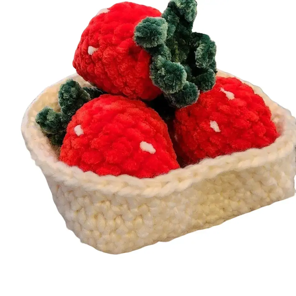 Set of 4 Crochet Strawberries | Handmade Plush Fruit | Crochet Decor | Play Food Toy | Soft Amigurumi Gift
