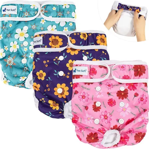 Dono 3-Pack Reusable Female Dog Diapers - 3-Pieces Machine Washable Pads Nappies, Eco-Friendly, Leak-Proof, Fast-Absorbing for Girl Dogs in Period Heat