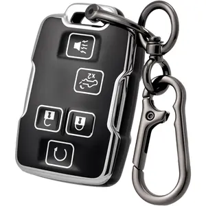 Key fob Cover for GMC with Keychain,Soft TPU Car Key Cover Case for GMC Yukon Sierra 1500 Chevy Silverado Suburban Tahoe Accessories(Black)
