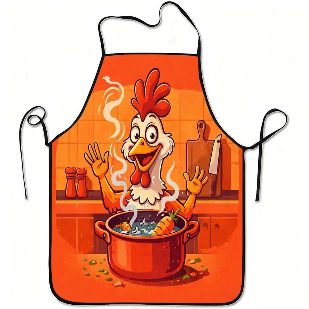 1pc Funny Chicken Chef Apron with Hen & Egg Print - Adjustable Waistband, Durable Polyester Cooking Apron Suitable for Kitchen, Gardening, Orchard Picking, Christmas, Halloween - Suitable for Cooking, Poultry Farms, Themed Parties