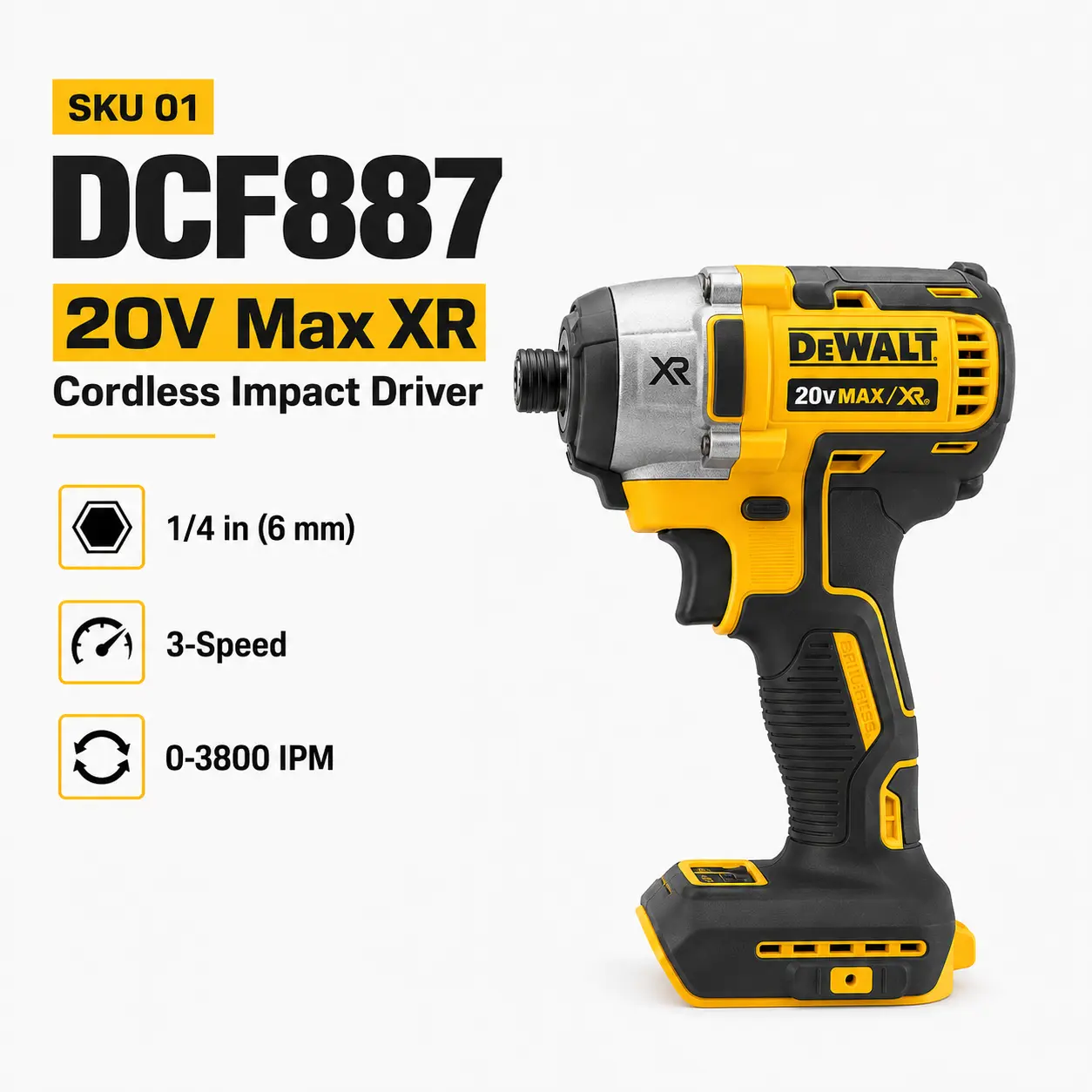 DEWALT DCF887 Cordless Impact Driver Brushless Motor Electric Drill 1/4-In 205NM High Torque Power Tools For 20V Lin-ion Battery
