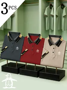 Men's Golf Polo Shirts Set of Three, Penguin Pattern Print, Fitted Casual Style, Breathable and Comfortable, All-Season Wear