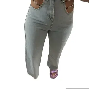 Women's Denim Jeans with Chain - Streetwear Bottoms - Womenswear