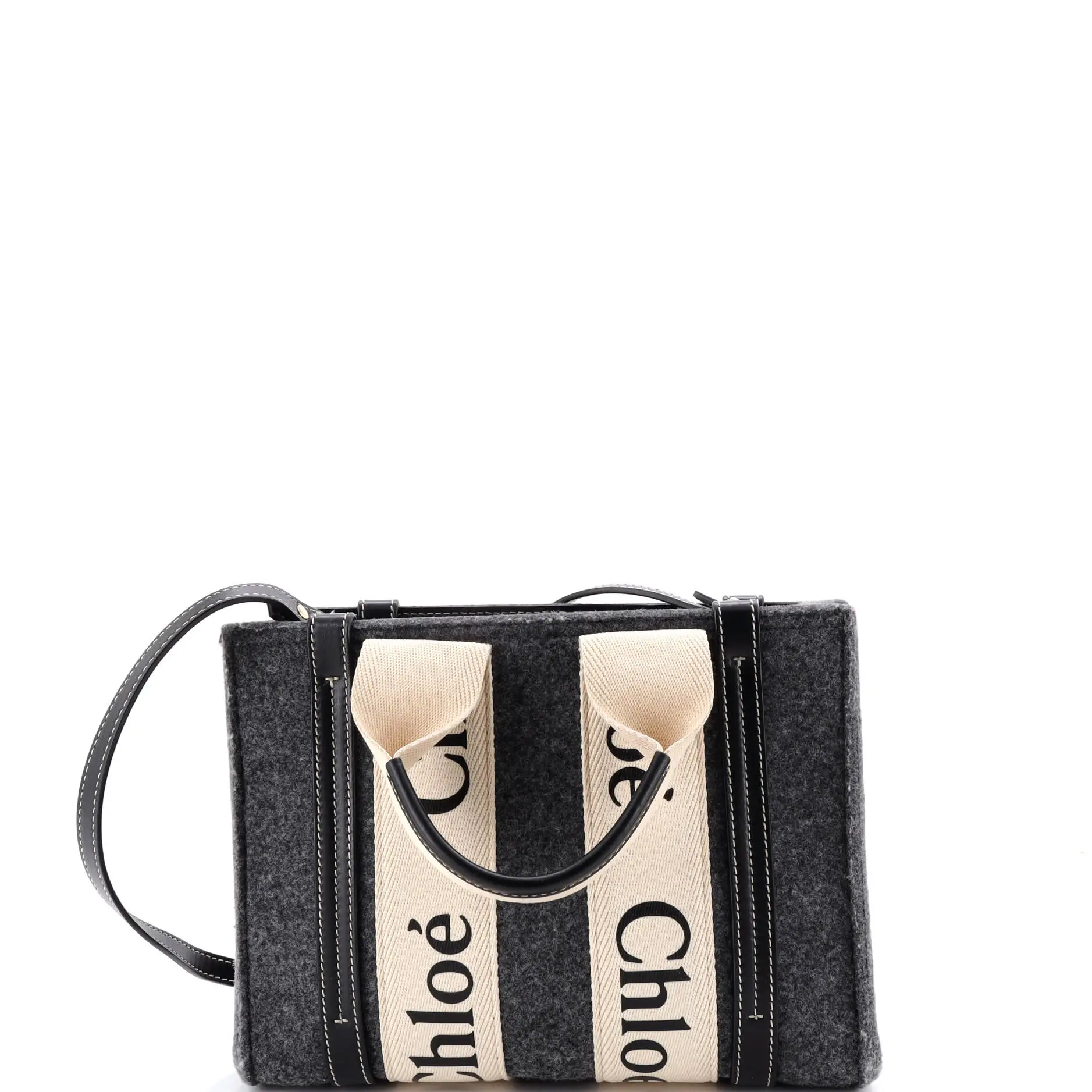Pre-owned Chloé Canvas Plain, Felt, Leather Tote Bags REBAG Chloe Woody Tote Recycled Felt with Leather and Canvas Small by Rebag