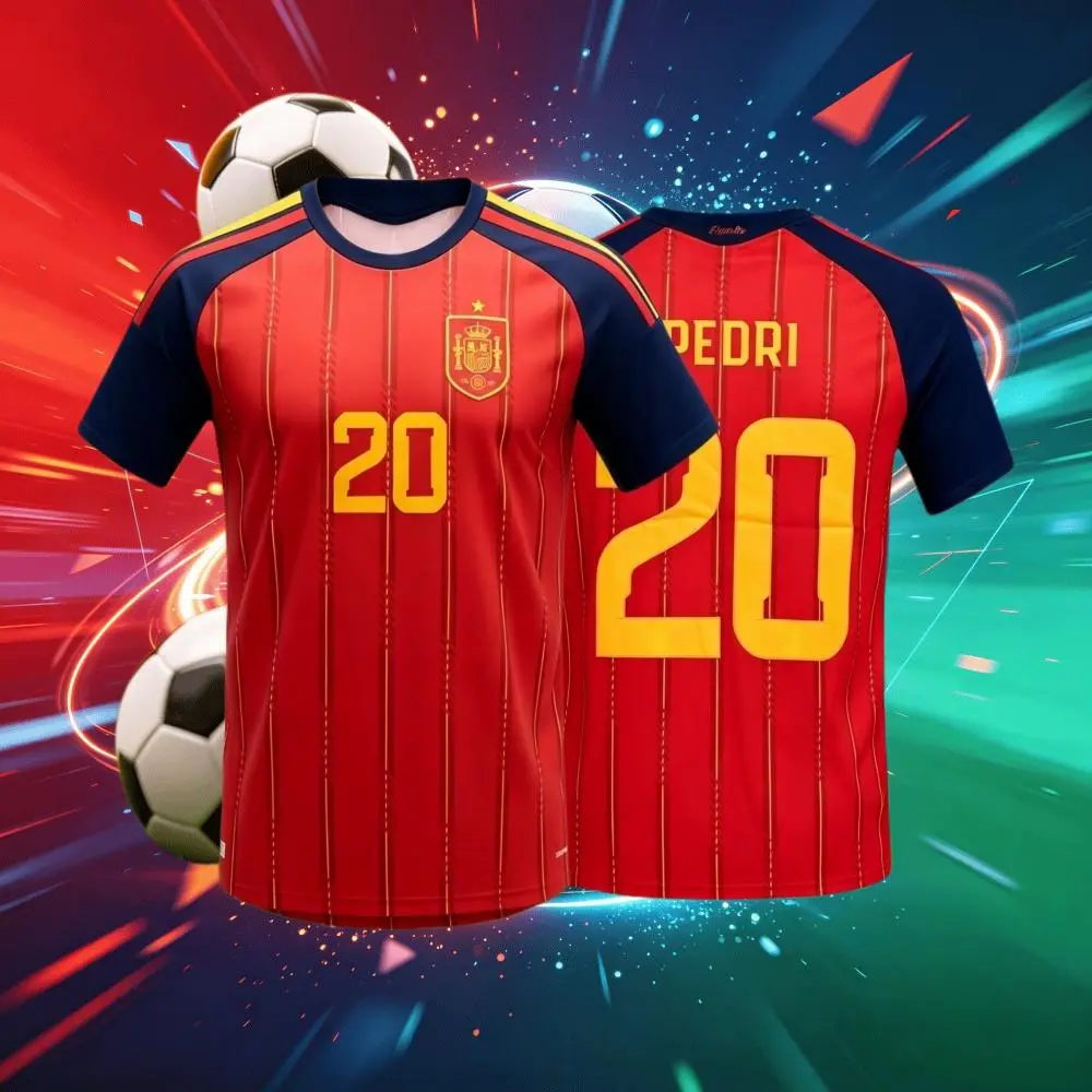 2026 Spain 19#Lamine Yamal and 20#Pedrl Short And Long Sleeve Soccer Jersey Fans Version Breathable