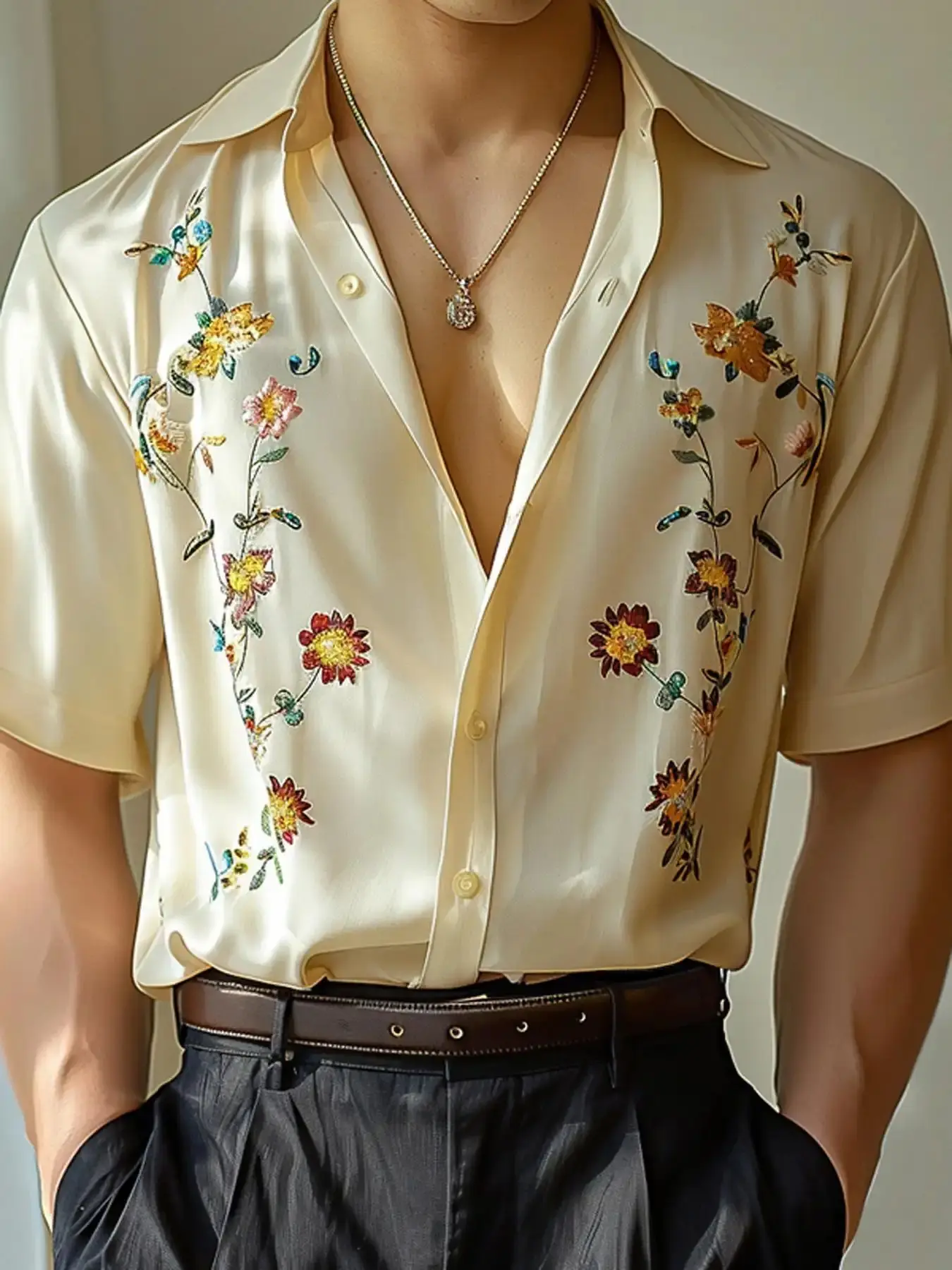 Men's Floral Lapel Shirt Short Sleeve Streetwear Summer Vacation Casual Style Comfort Top, essential piece, must have item, wardrobe staple, everyday wear, trendy style, wardrobe essential, must have piece