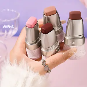 4 Color Matte Cream Cheek Stick, Waterproof Long-Lasting, Smooth Lightweight, Portable Dual Head Makeup Stick with Silicone Brush