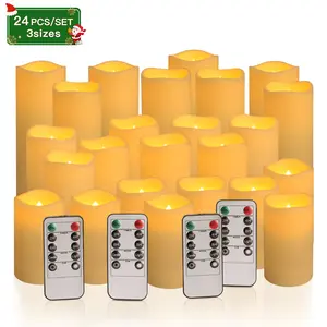 24 Indoor Outdoor Flameless Candles/set, LED Candles, With 4 Remote Controls And Timer (4 "high 5" "6" *2). 2"") Halloween Wedding Decoration, Home Decoration, Gift Giving, Battery Powered (no Plug)IP44