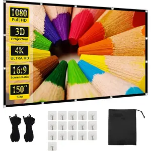 Projector Screen  150 inch Projection Screen Indoor Outdoor Washable Anti-Crease 16:9 HD Rear Front Movies Screen for Home Theater Office