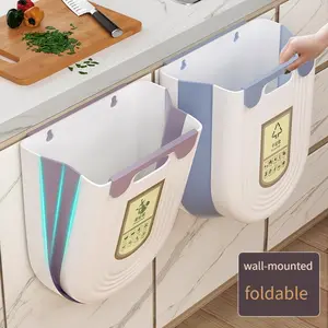 Foldable Kitchen Trash Can Wall Mounted Hanging Garbage Bin for Cabinets Space Saving Kitchen Accessories Storage Home Gadgets Compact household items trash cans for kitchen