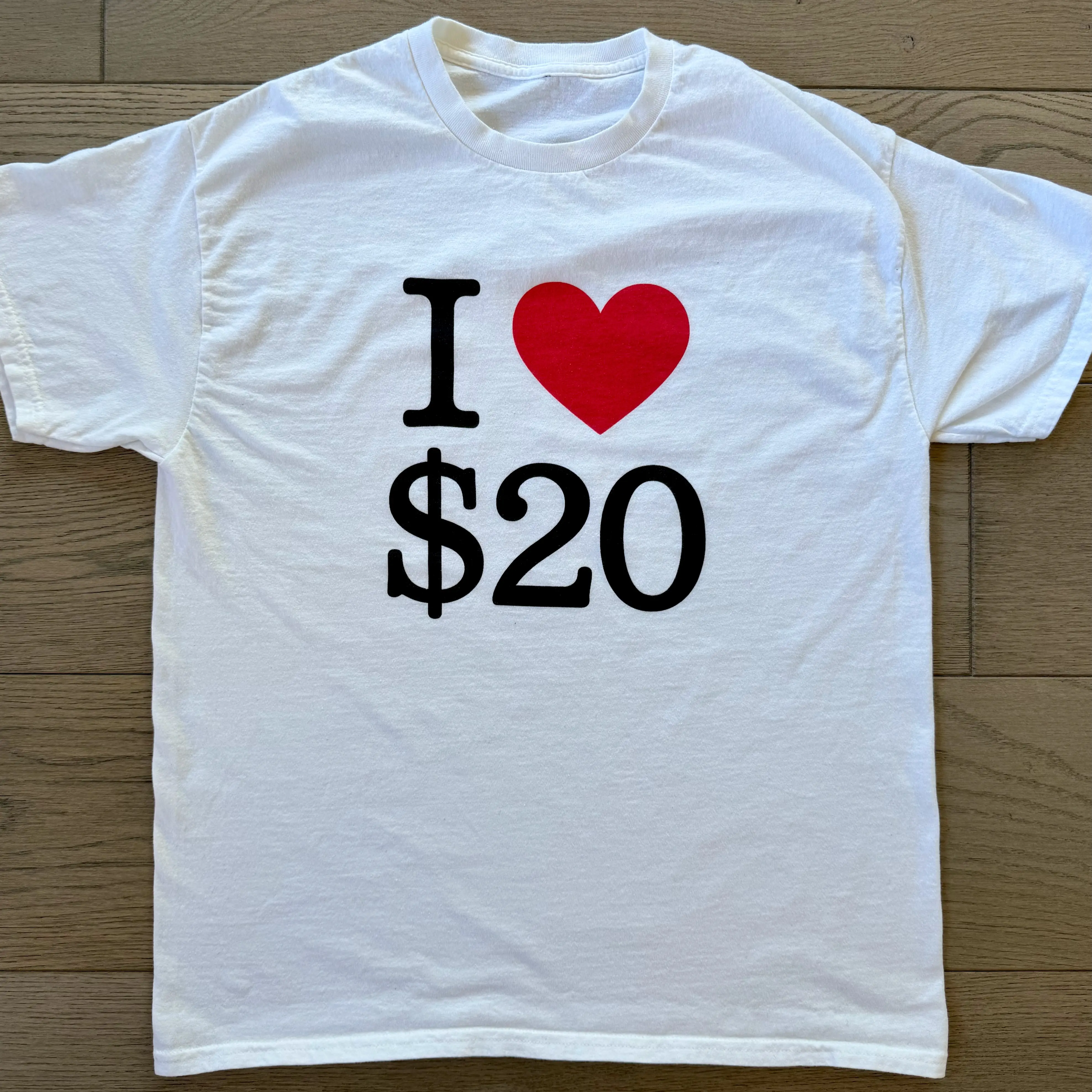 I ❤️ $20 Shirt - Unisex Funny TShirt Short Sleeve Crew Neck Meme Tee Medium Length 100% Cotton Top Streetwear for Men & Women