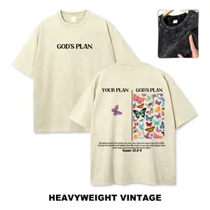 Oversize Jesus Butterflies God‘s Plan Wash Shirt S~5XL Oversize Unisex Washed T-Shirt for Women and Men's Unisex Fit Batik Cotton Oversize Streetwear Menswear  Super Soft Pre-Shrunk