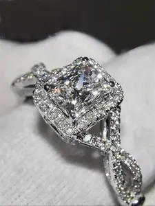 Elegant Rhinestone Decorated Copper Promise Ring, 2024 Trendy Gorgeous Luxury Dainty Jewelry for Ladies for Wedding Engagement Party, Shiny All-match & Exquisite Jewelry, Valentine's Day, Gift, Elegant Casual Ring