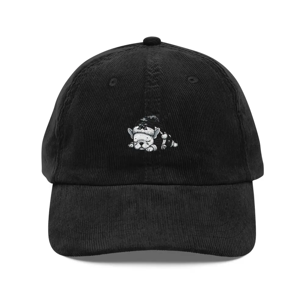 Unisex Cotton Corduroy Dad Hat - French Bulldog Embroidered Low Profile Baseball Cap, Adjustable Strap for Casual Wear, Cute, One Size