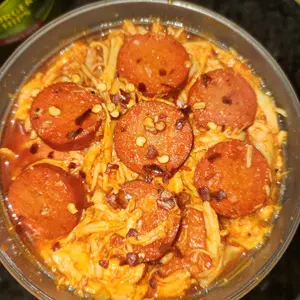 Chicken Pickled Bowl: Sausages, Eggs, Pickles, Jalapeños,