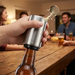 Automatic Bottle Opener Stainless Steel Push Down Beer Opener, Easy One-Press Cap Remover for Beer, Soda & Bar Parties,Summervibes