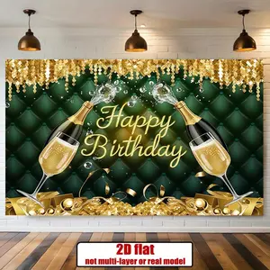 2D Flat Party Banner 1pc Green & Gold Glitter Birthday Background Photo Props Polyester Home Decor Room Wall Backg 49.46 M Vibrant Ornaments Perfect for Indoors Outdoors