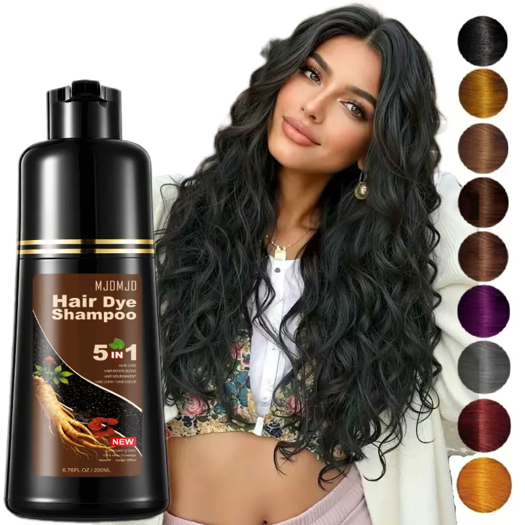 6.76 oz 5-in-1 Natural Black Shampoo,Easy to Use,Provides Long-lasting Styling,Mild And Non-irritating,Long-lasting And Quick Black Dye And Softening Shampoo,Suitable for All Hair Types - Unisex,200 ML Mini Portable Version Suitable For Travel Haircare
