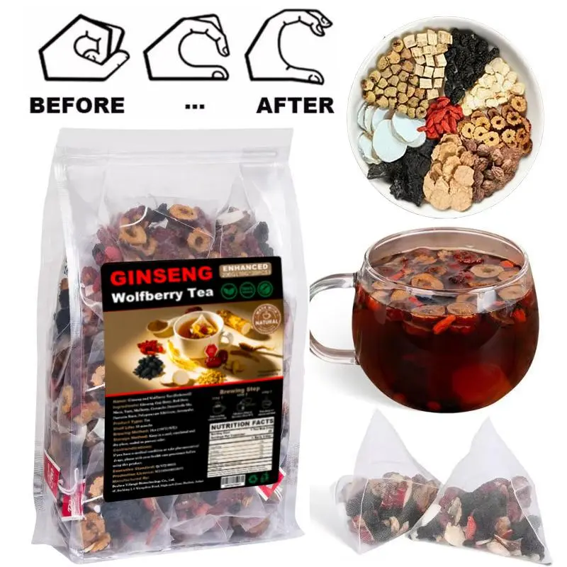 Boost Kidney and Liver Health Ginseng Maca Goji Ten Treasure Herbal Tea 60 Bags Restore Energy and Vitality Beverage