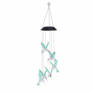 Garden Decor, Color-Changing LED Solar Powered Hummingbird Wind Chime Lights Yard Garden Decor