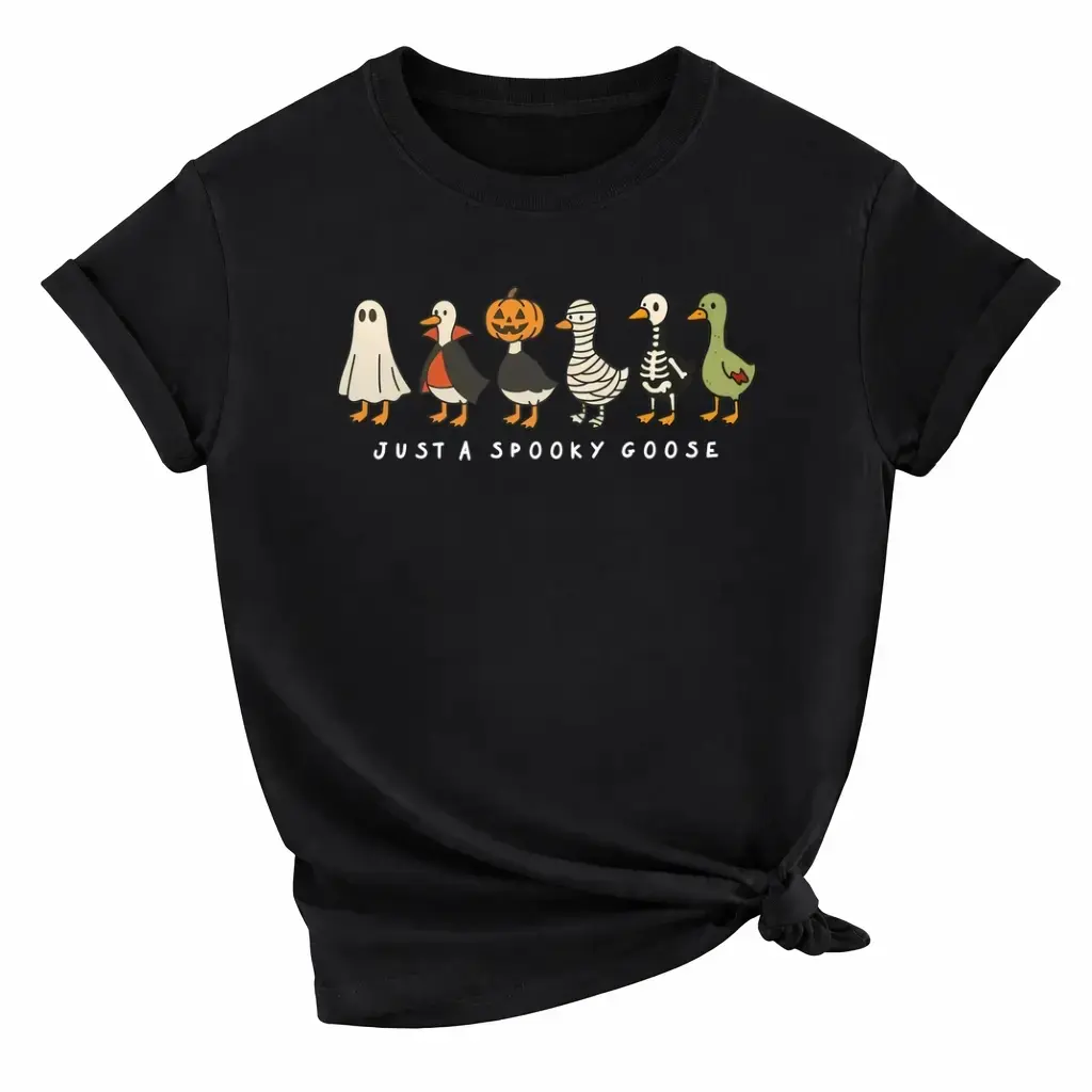Halloween Funny Goose Shirt, Just a Spooky Goose Tee, Skeleton Goose Spooky Season Graphic Top, Retro Spooky Tee Unisex Apparel